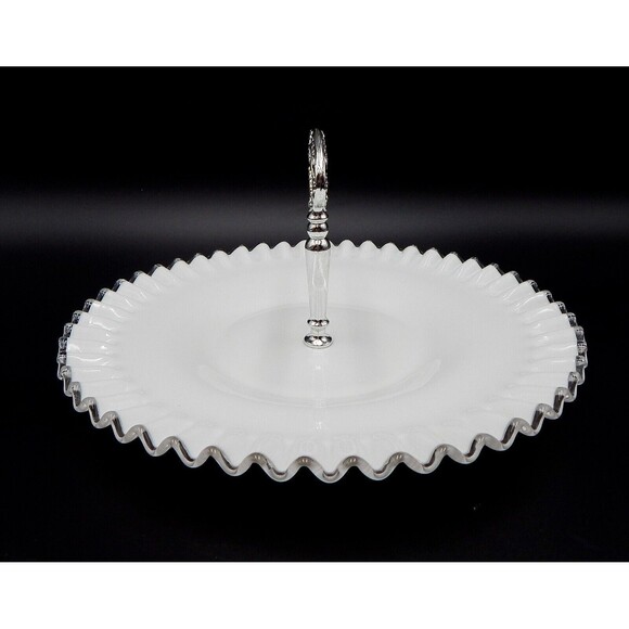 Fenton Silver Crest Milk Glass Tidbit Tray Platter Ruffle Crimped Edge 12 Inch - Picture 2 of 13